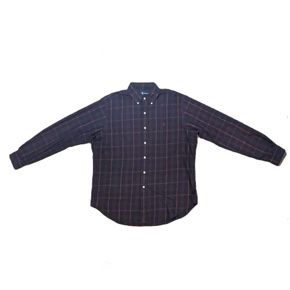 Ralph Lauren Men's Button Down Collar Classic Plaid Shirt Size L Preowned